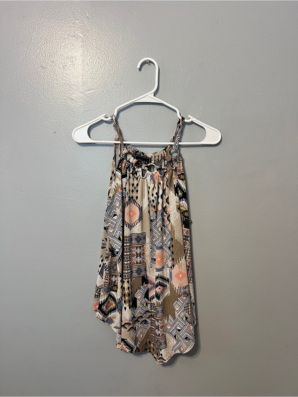 Girls Aztec Print Summer Dress in Beige and Peach